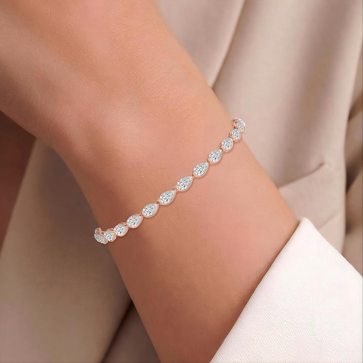 Loren pear diamond line lab grown diamond bracelet in rose gold - view 2