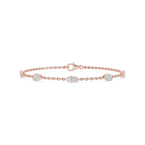 Louise marquise and pear chain lab grown diamond bracelet in rose gold - view 1