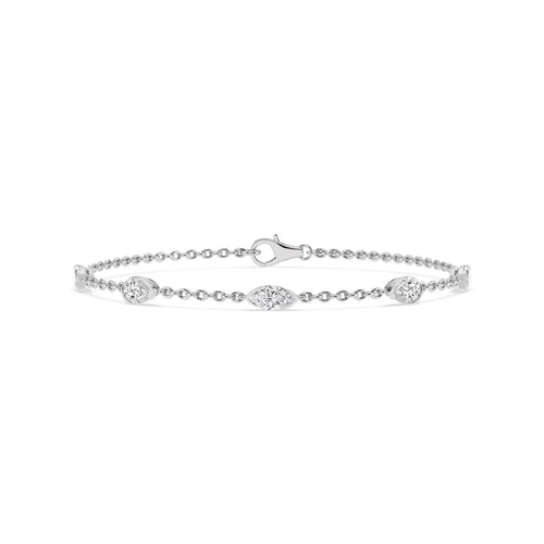 Louise marquise and pear chain lab grown diamond bracelet in white gold - view 1