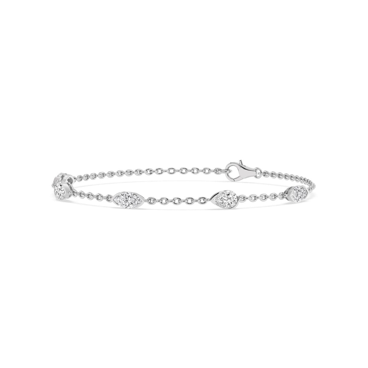 Louise marquise and pear chain lab grown diamond bracelet in white gold - view 3