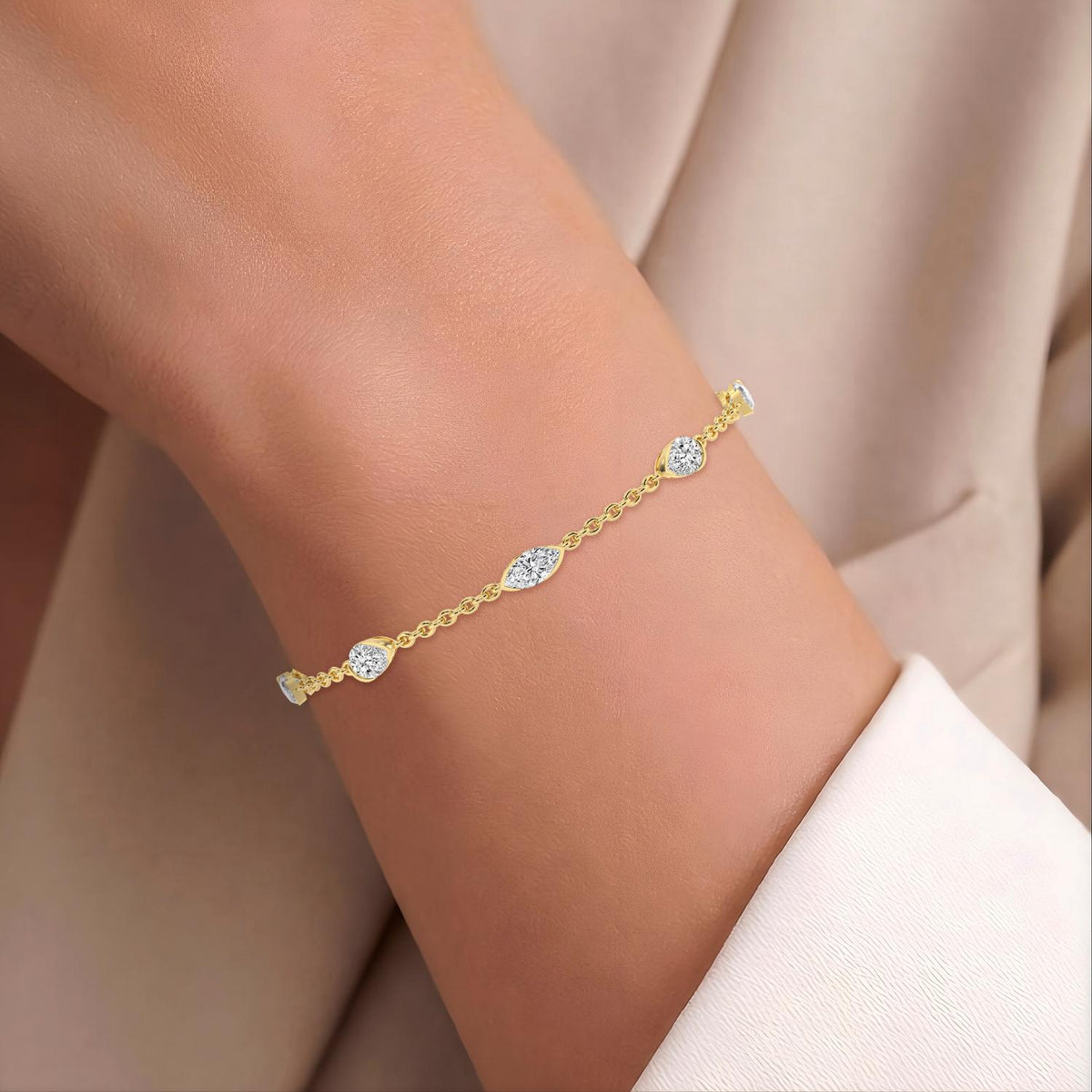 Louise marquise and pear chain lab grown diamond bracelet in yellow gold - view 2