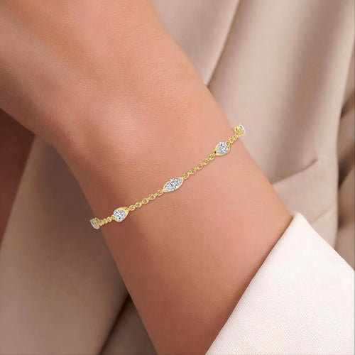 Louise marquise and pear chain lab grown diamond bracelet in yellow gold - view 2