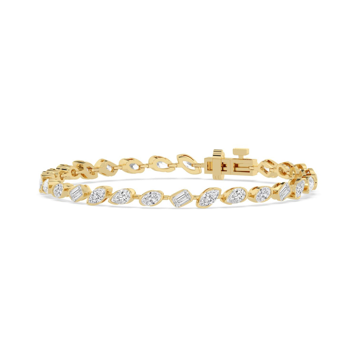 Mabel angled mixed shape line lab grown diamond bracelet in yellow gold - view 3