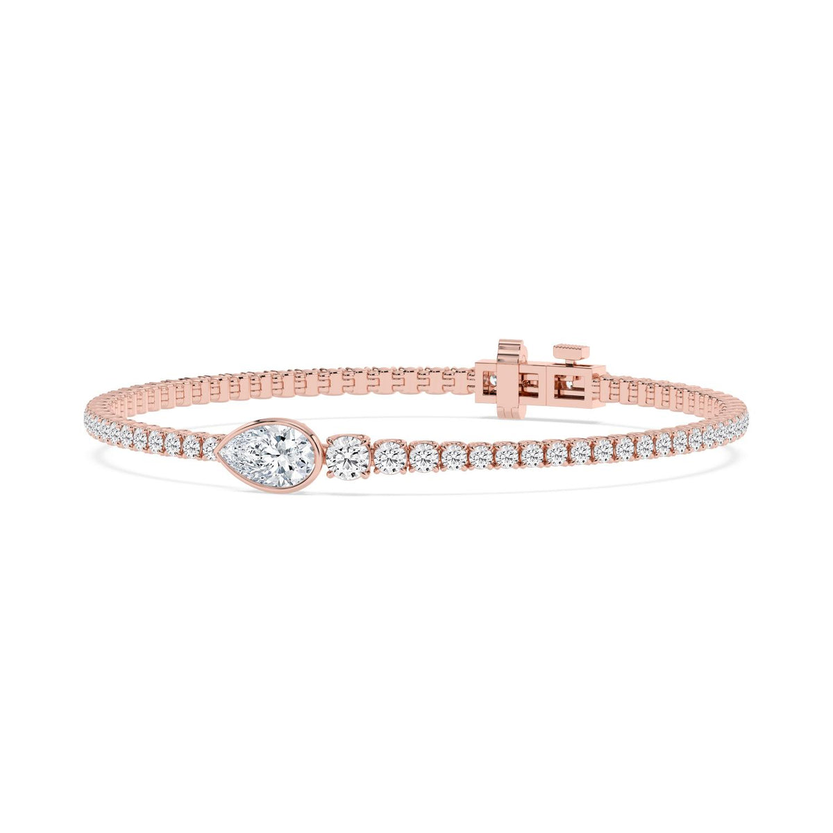 Magnolia oval centre tennis lab grown diamond bracelet in rose gold - view 4