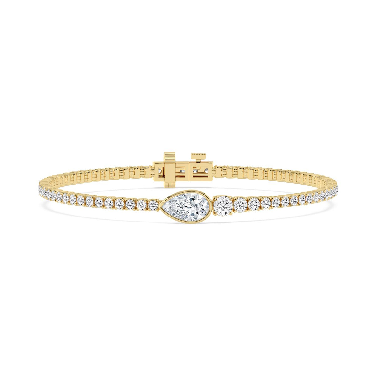 Magnolia oval centre tennis lab grown diamond bracelet in yellow gold - view 1