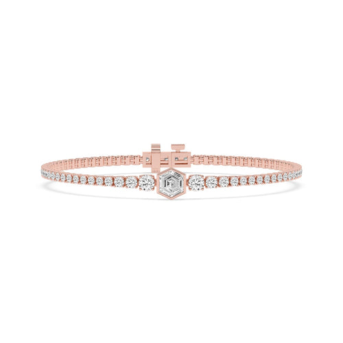 Maia three-stone centre tennis lab grown diamond bracelet in rose gold - view 1