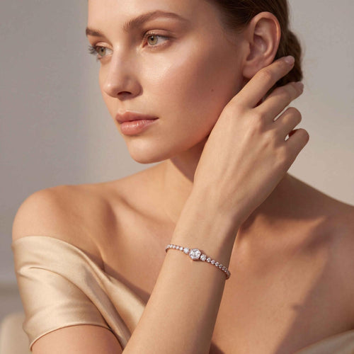 Maia three-stone centre tennis lab grown diamond bracelet in rose gold - view 2