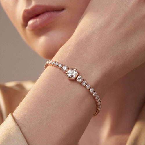 Maia three-stone centre tennis lab grown diamond bracelet in rose gold - view 3