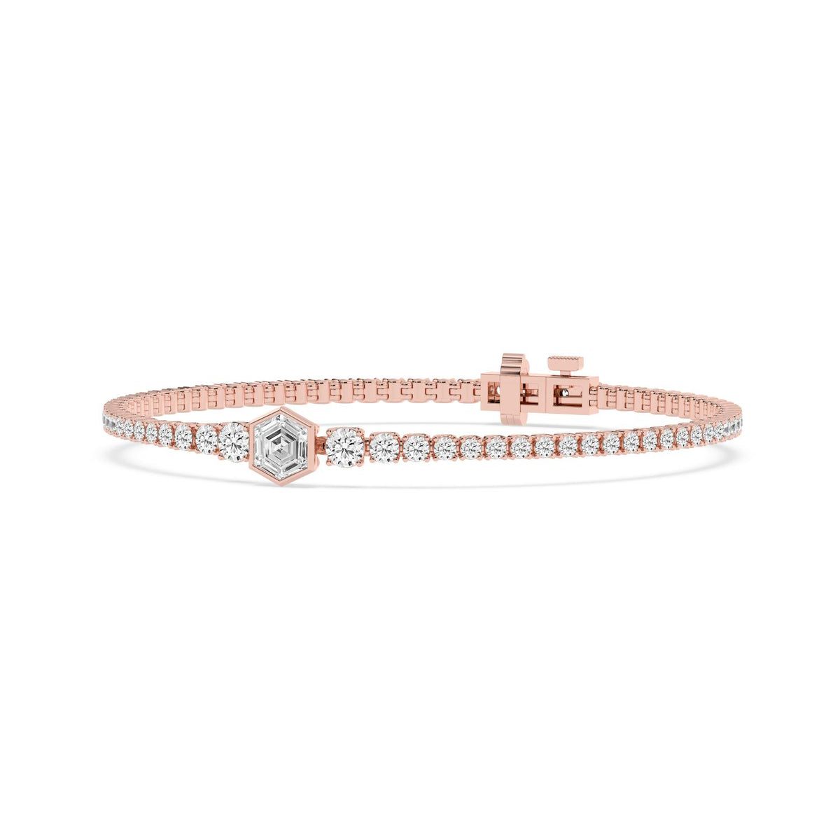 Maia three-stone centre tennis lab grown diamond bracelet in rose gold - view 4
