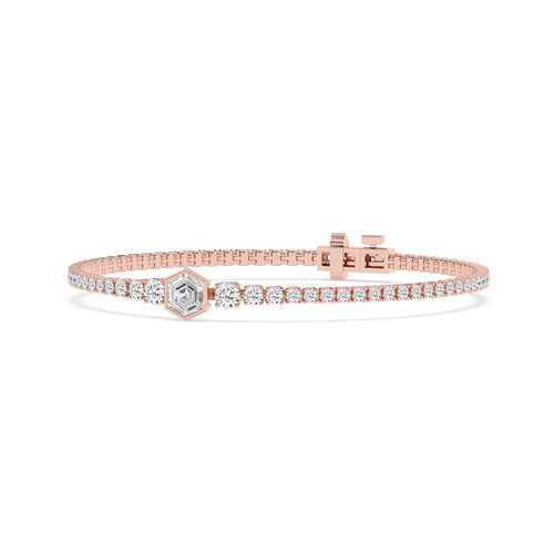 Maia three-stone centre tennis lab grown diamond bracelet in rose gold - view 4