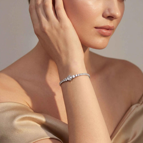 Maia three-stone centre tennis lab grown diamond bracelet in white gold - view 2