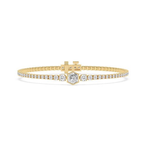 Maia three-stone centre tennis lab grown diamond bracelet in yellow gold - view 1