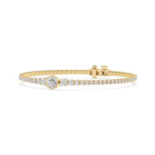 Maia three-stone centre tennis lab grown diamond bracelet in yellow gold - view 4