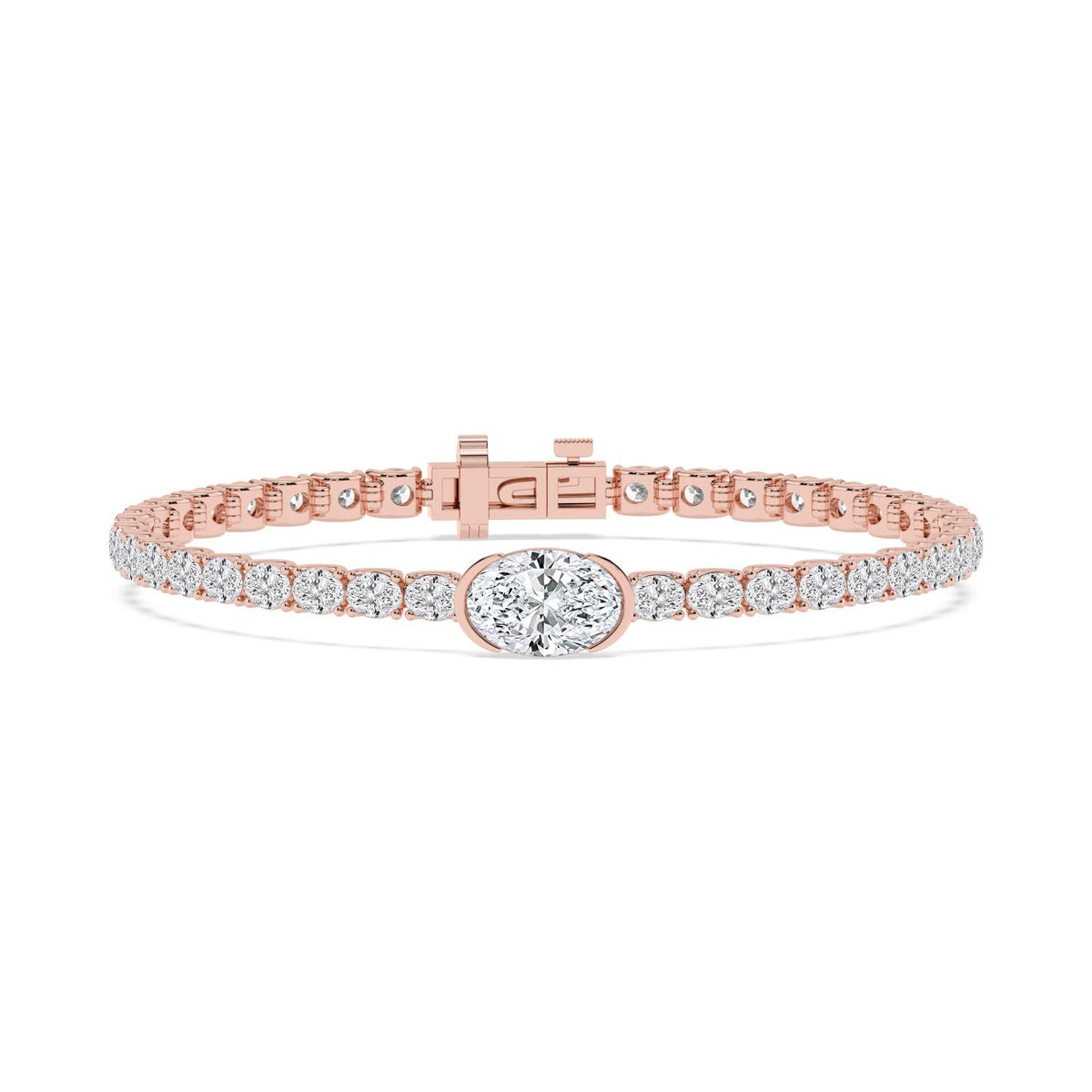 Margot east-west oval centre tennis lab grown diamond bracelet in rose gold - view 1