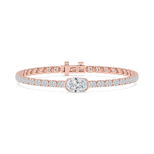Margot east-west oval centre tennis lab grown diamond bracelet in rose gold - view 1