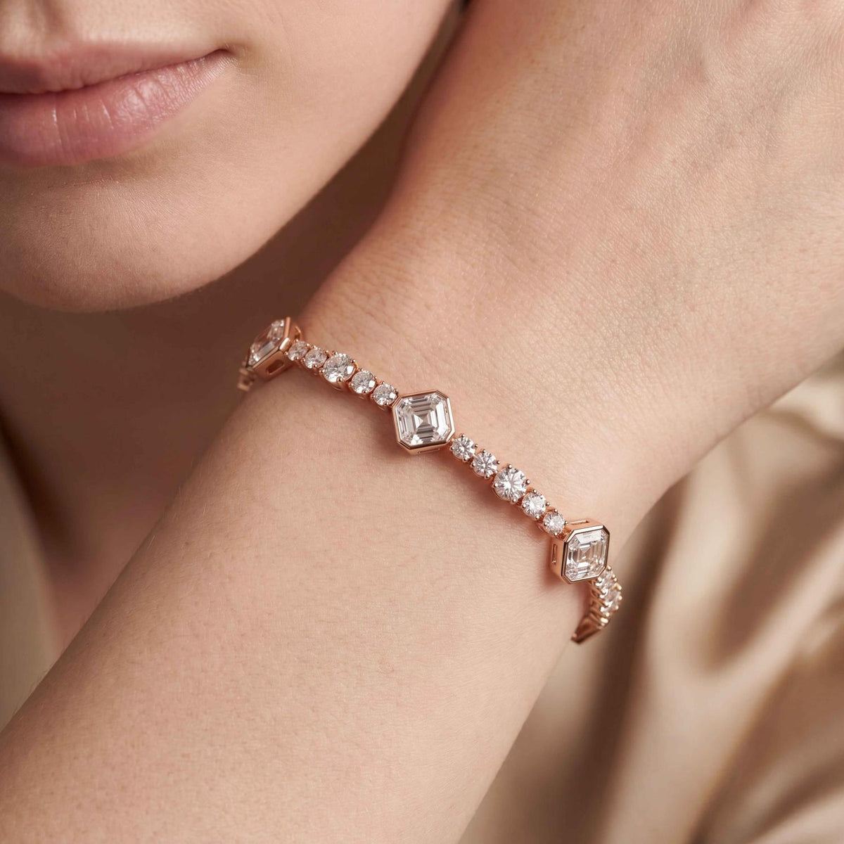 Margot east-west oval centre tennis lab grown diamond bracelet in rose gold - view 2