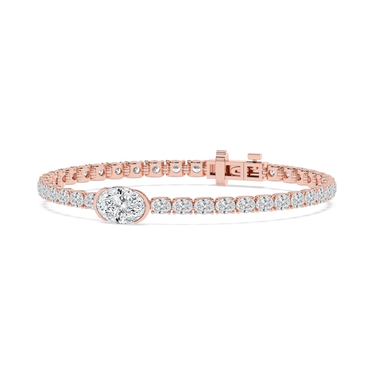 Margot east-west oval centre tennis lab grown diamond bracelet in rose gold - view 3