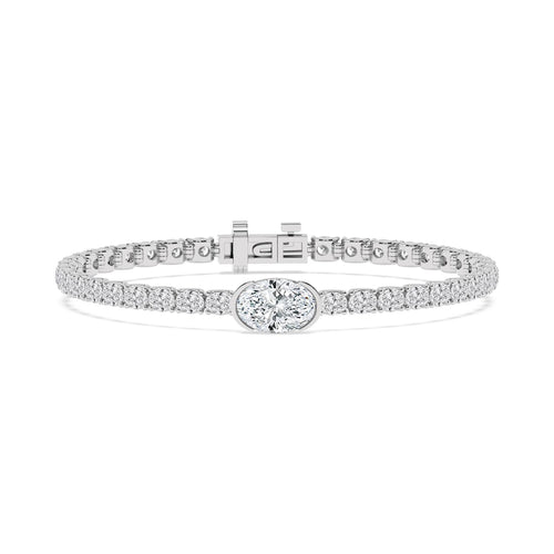 Margot east-west oval centre tennis lab grown diamond bracelet in white gold - view 1