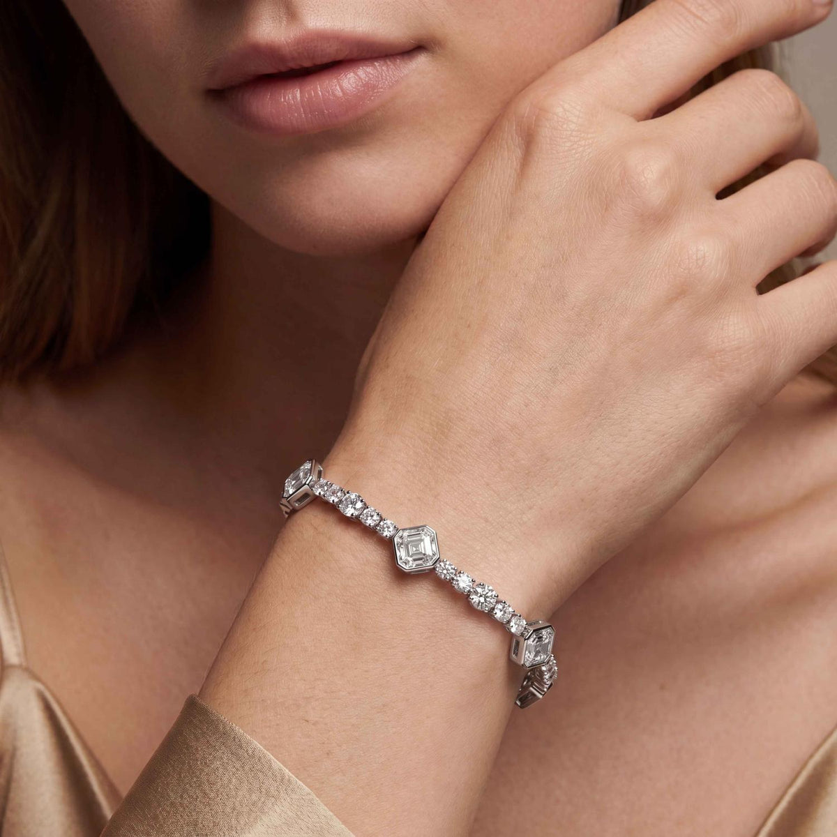 Margot east-west oval centre tennis lab grown diamond bracelet in white gold - view 2