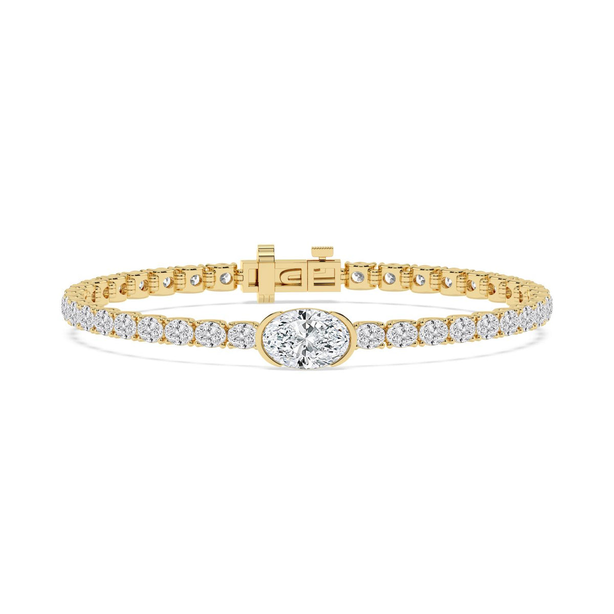 Margot east-west oval centre tennis lab grown diamond bracelet in yellow gold - view 1