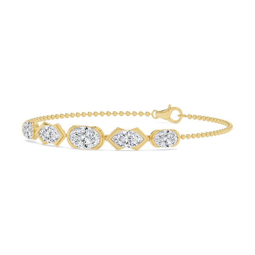 Marina mixed shape five-stone chain lab grown diamond bracelet in yellow gold - view 3