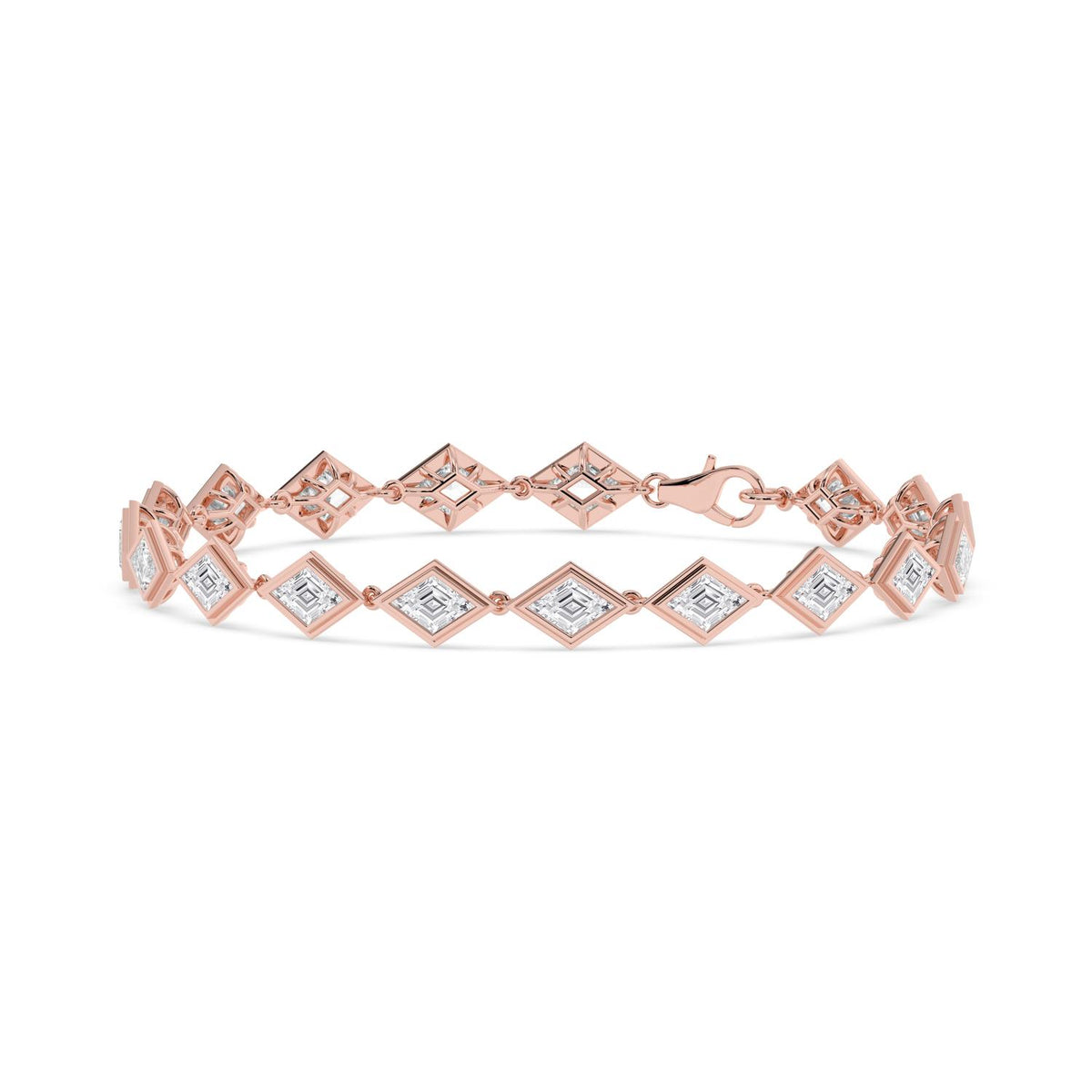 Matilda geometric bezel line lab grown diamond bracelet in rose gold - view 3