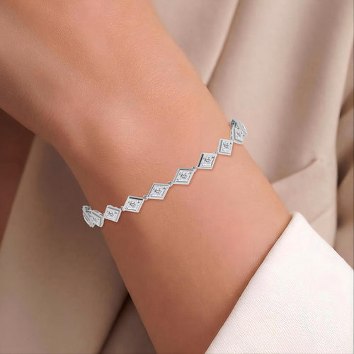 Matilda geometric bezel line lab grown diamond bracelet in white gold - view 2