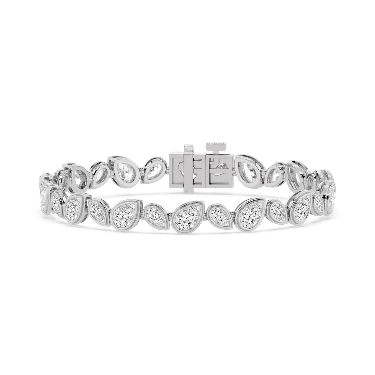 Melina pear bezel line lab grown diamond bracelet in white gold - view 1