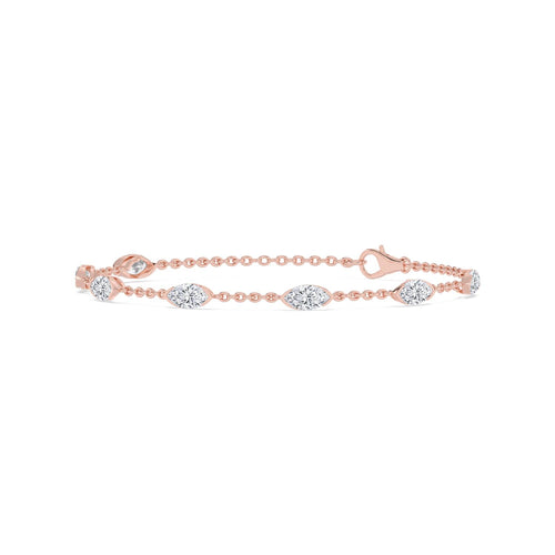 Mirabelle marquise diamond station lab grown diamond bracelet in rose gold - view 3