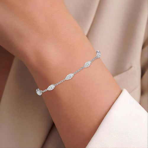 Mirabelle marquise diamond station lab grown diamond bracelet in white gold - view 2