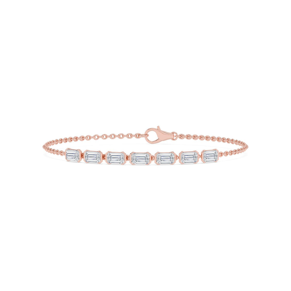 Nadia east-west emerald chain lab grown diamond bracelet in rose gold - view 1
