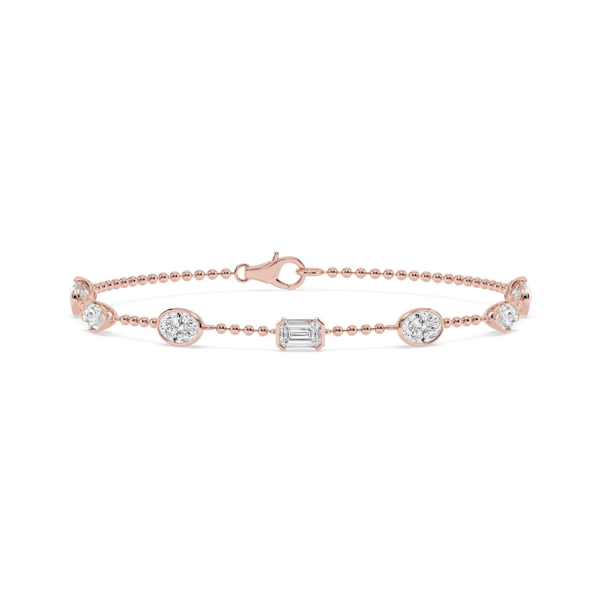Naomi mixed shape station chain lab grown diamond bracelet in rose gold - view 1
