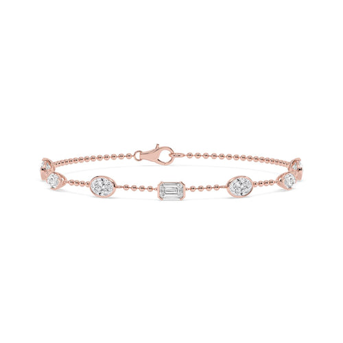 Naomi mixed shape station chain lab grown diamond bracelet in rose gold - view 1