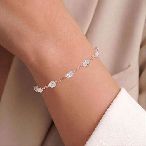 Naomi mixed shape station chain lab grown diamond bracelet in rose gold - view 2