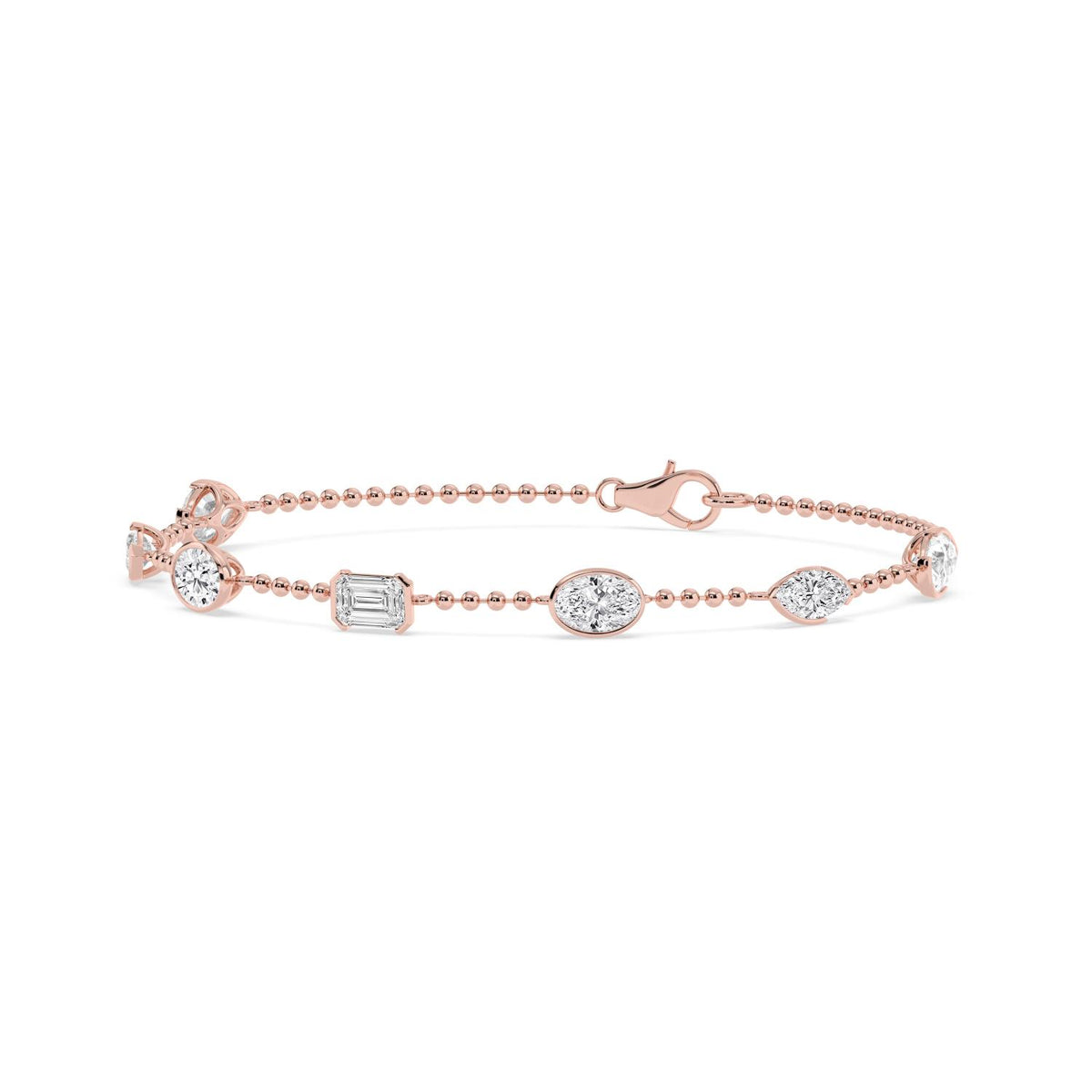 Naomi mixed shape station chain lab grown diamond bracelet in rose gold - view 3