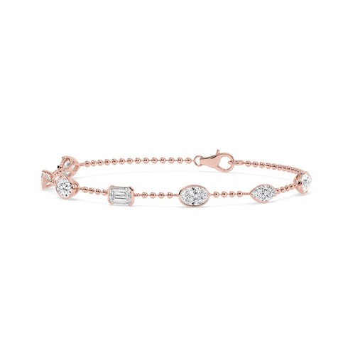 Naomi mixed shape station chain lab grown diamond bracelet in rose gold - view 3