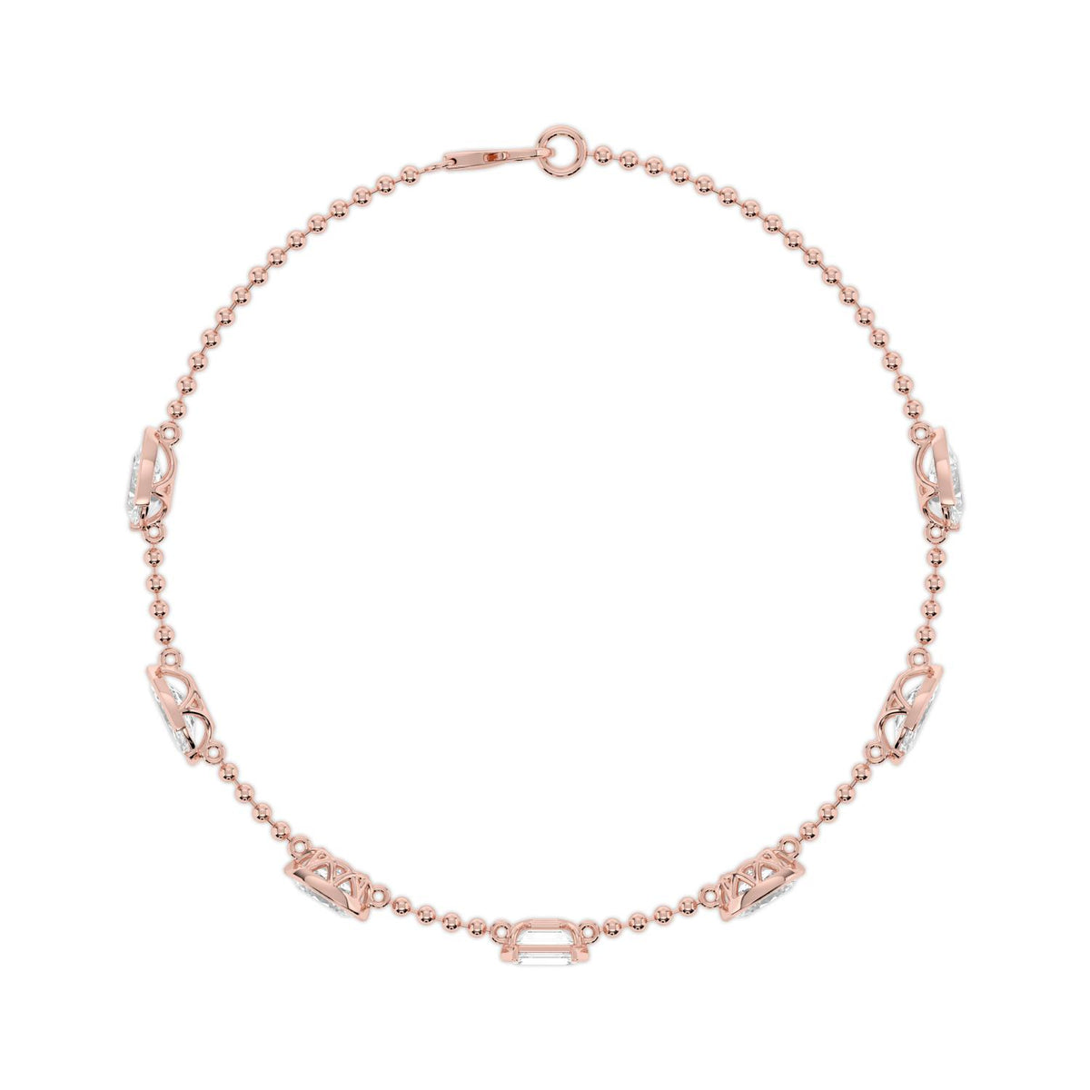 Naomi mixed shape station chain lab grown diamond bracelet in rose gold - view 4