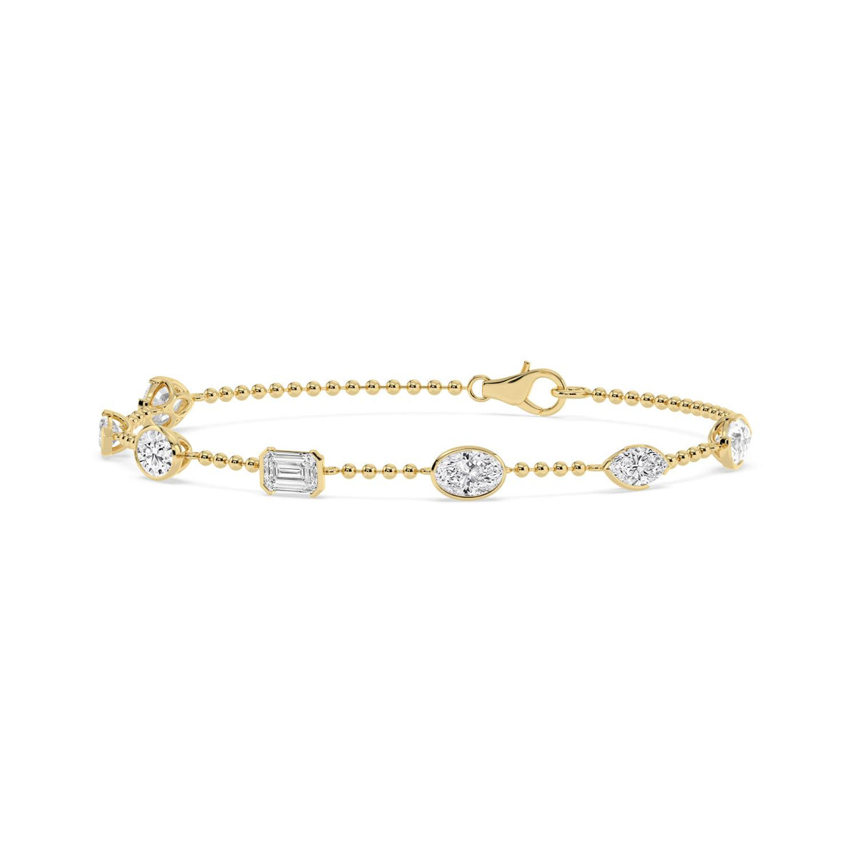Naomi mixed shape station chain lab grown diamond bracelet in yellow gold - view 3