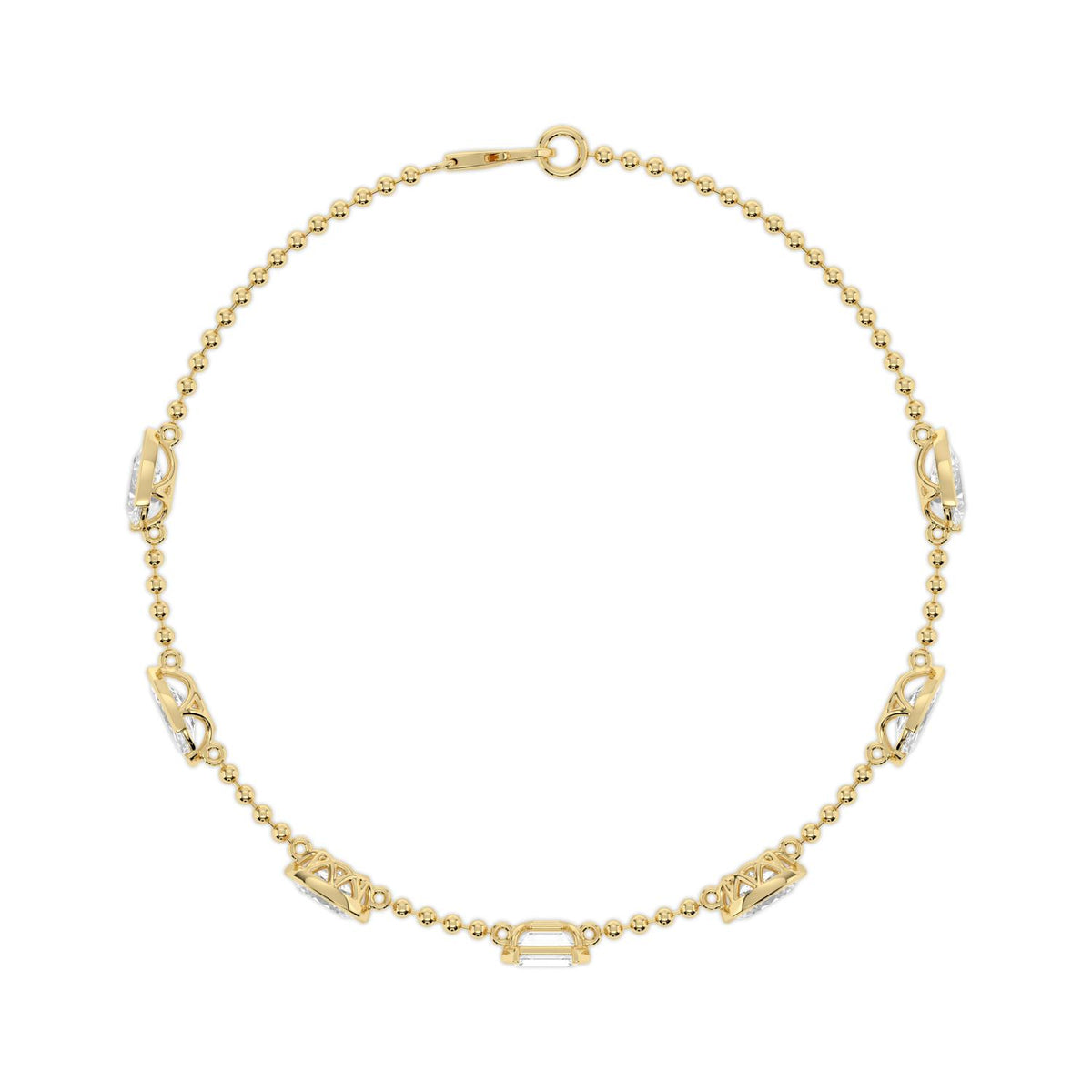 Naomi mixed shape station chain lab grown diamond bracelet in yellow gold - view 4