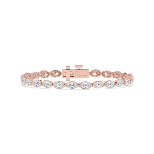Natalia angled oval diamond line lab grown diamond bracelet in rose gold - view 1