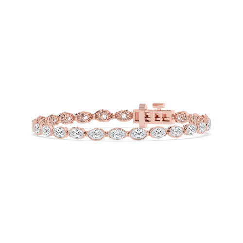 Natalia angled oval diamond line lab grown diamond bracelet in rose gold - view 3