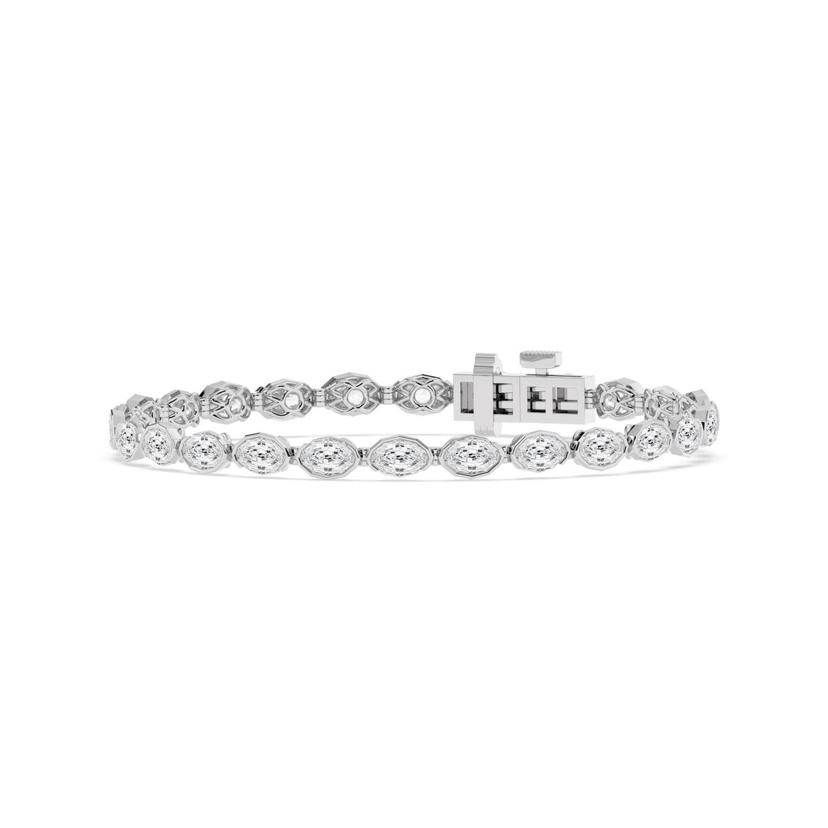 Natalia angled oval diamond line lab grown diamond bracelet in white gold - view 3