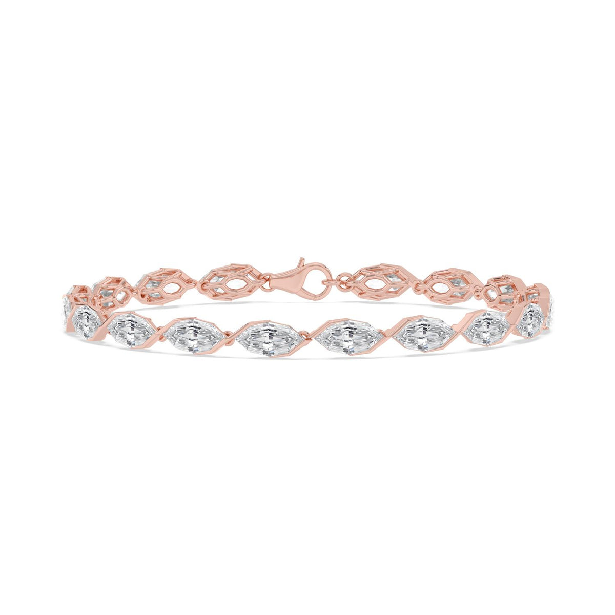 Nerissa angled marquise diamond line lab grown diamond bracelet in rose gold - view 1