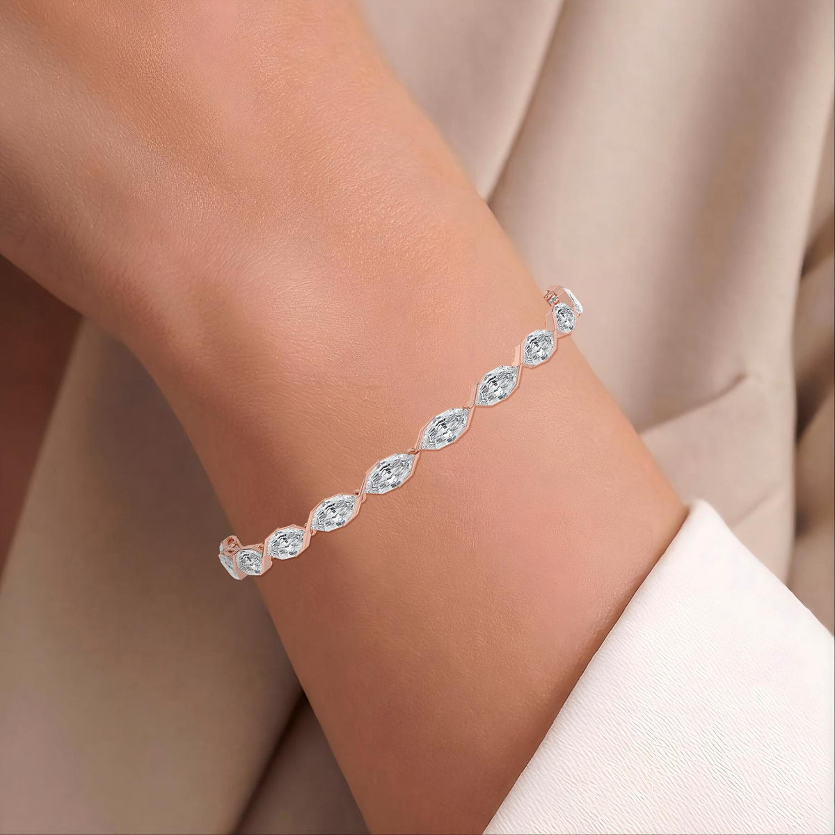 Nerissa angled marquise diamond line lab grown diamond bracelet in rose gold - view 2