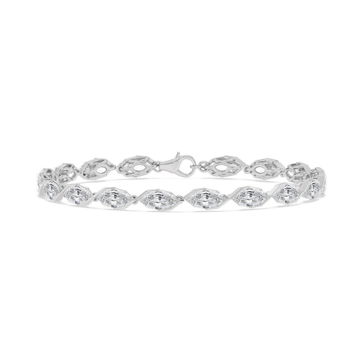 Nerissa angled marquise diamond line lab grown diamond bracelet in white gold - view 1
