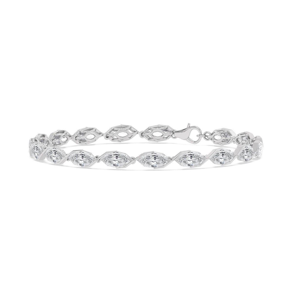 Nerissa angled marquise diamond line lab grown diamond bracelet in white gold - view 3