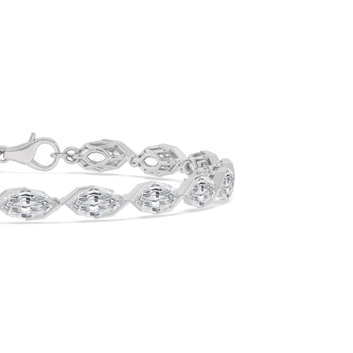 Nerissa angled marquise diamond line lab grown diamond bracelet in white gold - view 5