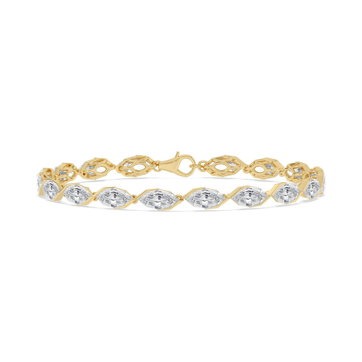 Nerissa angled marquise diamond line lab grown diamond bracelet in yellow gold - view 1