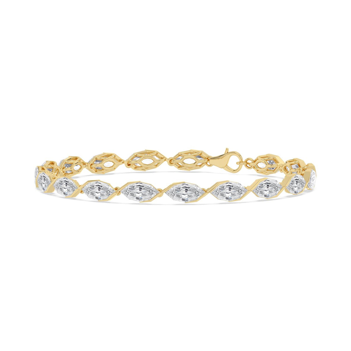 Nerissa angled marquise diamond line lab grown diamond bracelet in yellow gold - view 3
