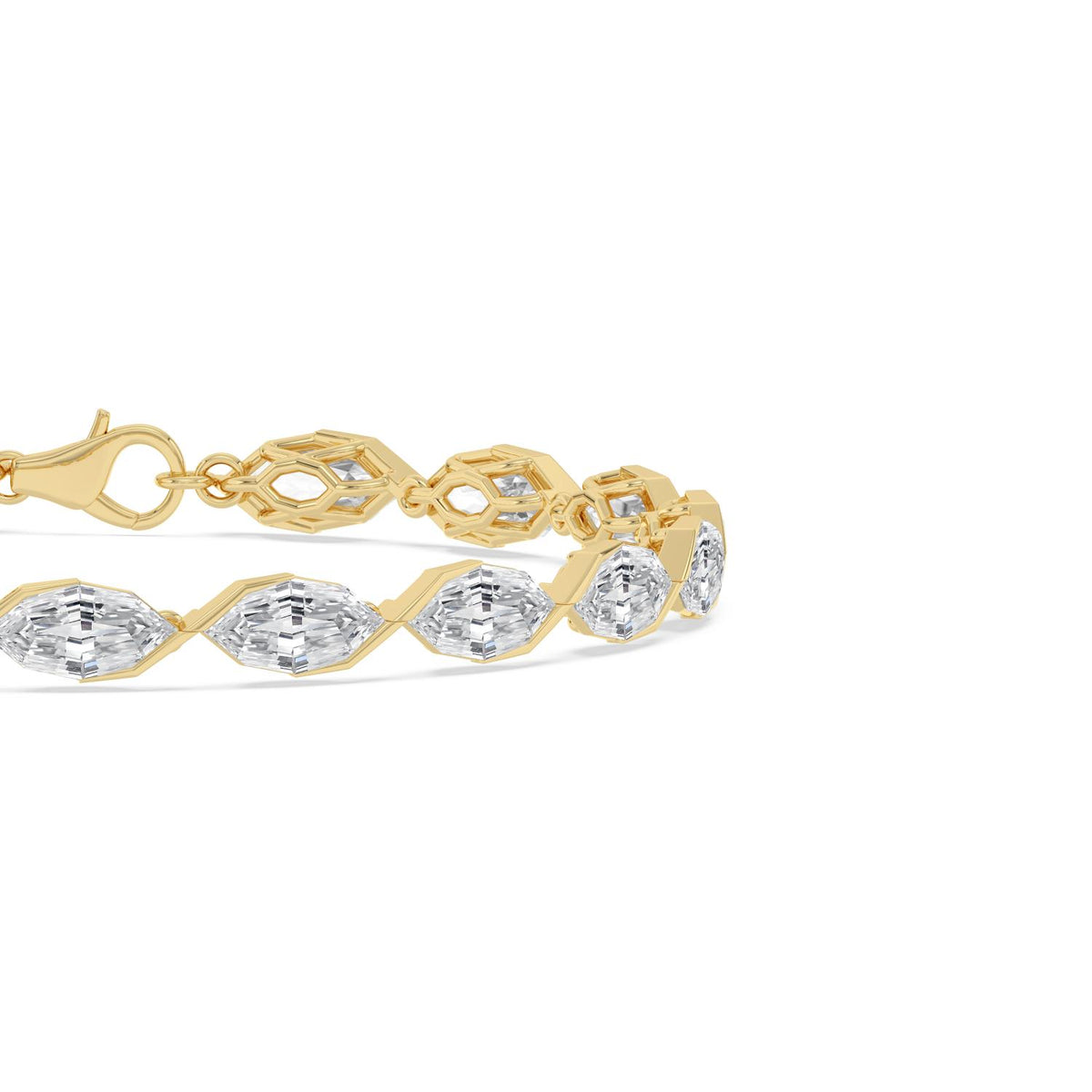 Nerissa angled marquise diamond line lab grown diamond bracelet in yellow gold - view 5